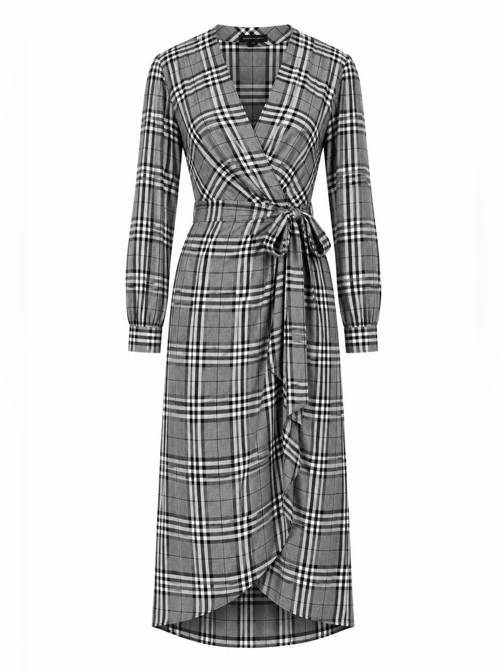 rag & bone Black and Gray Plaid Wrap Midi Dress